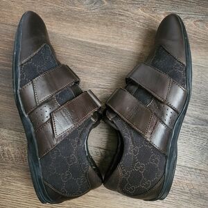 Gucci Brown Leather and Fabric Loafers